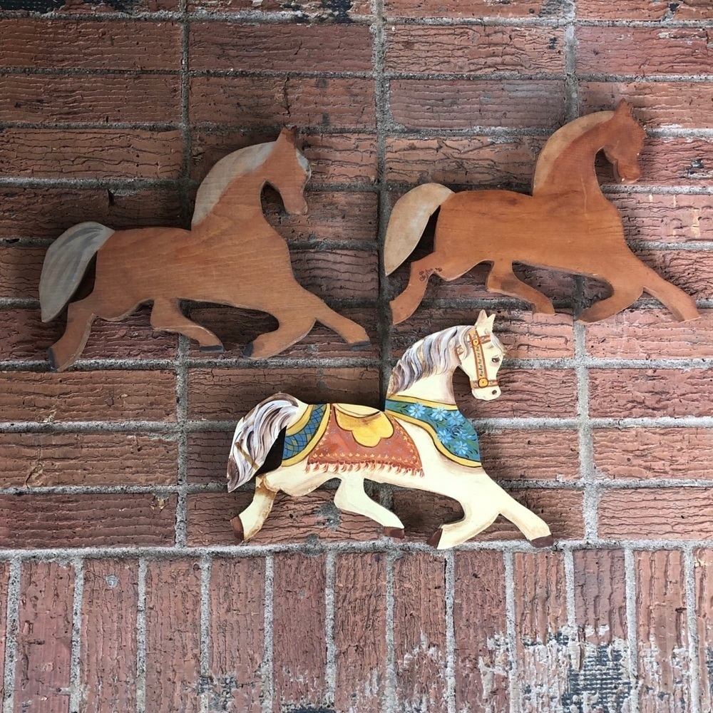 3 Hand Painted & Handcrafted Wooden Cutout Horses